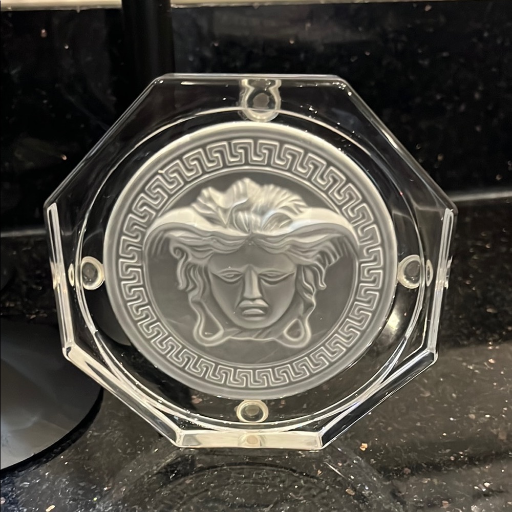 2 Versace By Rosenthal Medusa Lumiere Crystal Coasters Set of 2 (Pair) EUC